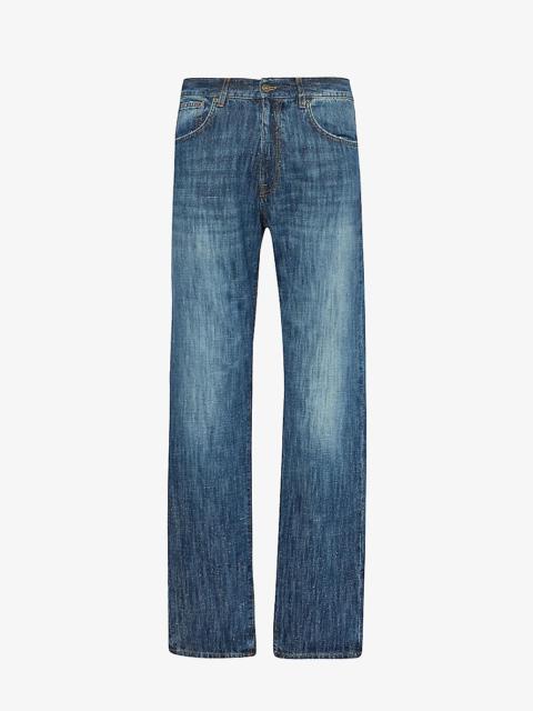 Faded-wash straight-leg jeans
