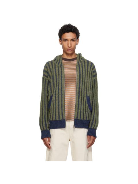 CAWLEY Green & Navy Ribbed Zip-Up Hoodie