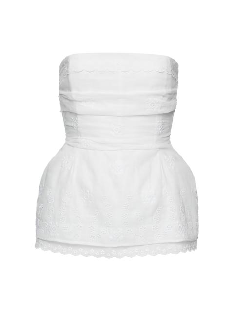 Lace-Trimmed Cotton-Linen Corset Top white