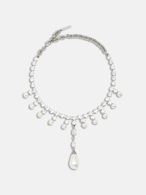 Alessandra Rich CRYSTAL CHOKER WITH PENDANT AND PEARLS