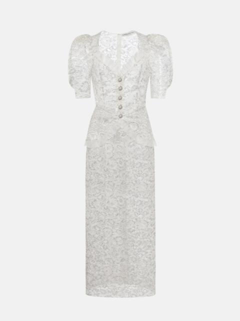 Alessandra Rich LUREX LACE EVENING DRESS WITH RUFFLE DETAILS