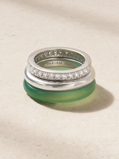 By Pariah Kalahari Set Of Three Sterling Silver, Chalcedony And Diamond Rings