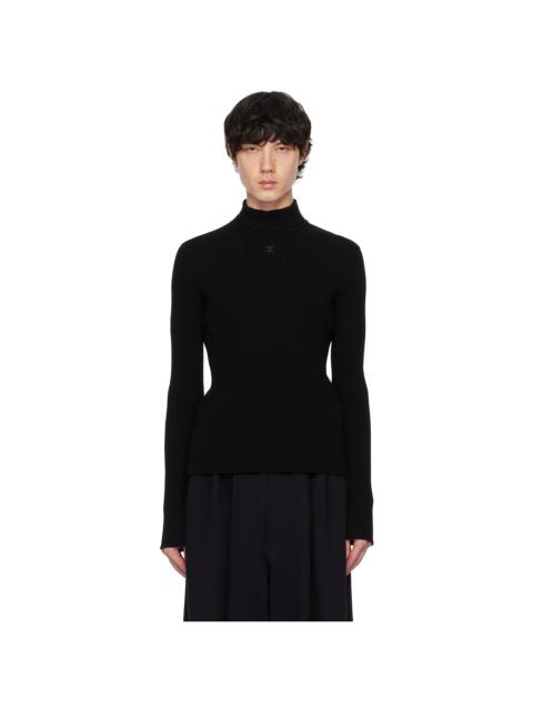courrèges Black Reedition Rib Knit Mockneck Sweater