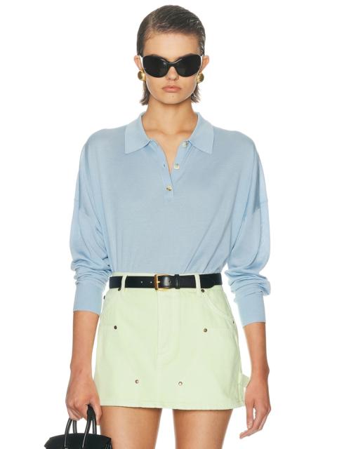 RENGGLI Silk Cashmere Boxy Long Sleeve Polo Top