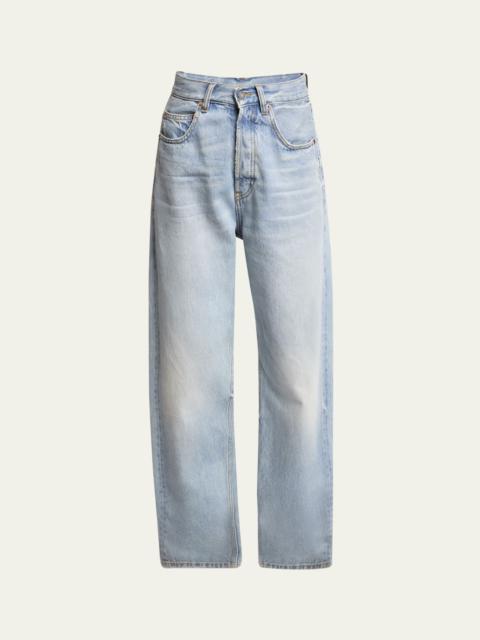 SAINT LAURENT v-waist long baggy jeans in vintage blue denim