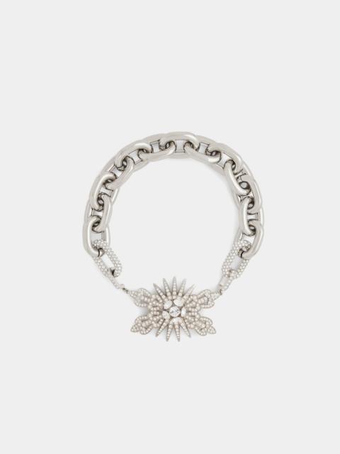 rabanne SILVER NECKLACE WITH XL LINK CHAIN AND FLORAL PENDANT