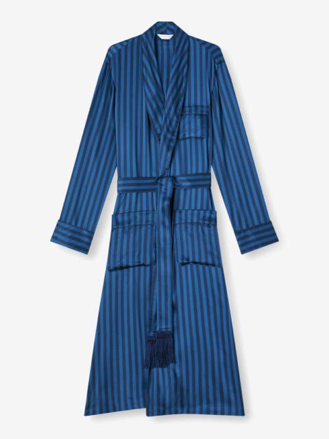Derek Rose Men's Dressing Gown Brindisi 92 Silk Satin Navy
