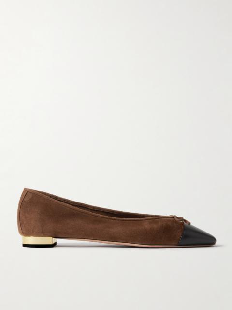 AQUAZZURA Gioia Bow-detailed Leather-trimmed Suede Ballet Flats