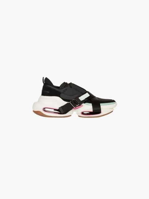 Balmain Black leather, suede and nylon B-Bold low-top sneakers with straps