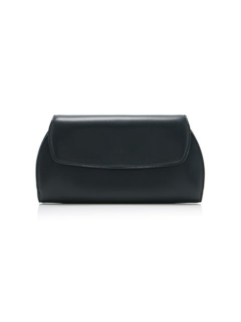 The Row Curved Leather Clutch black