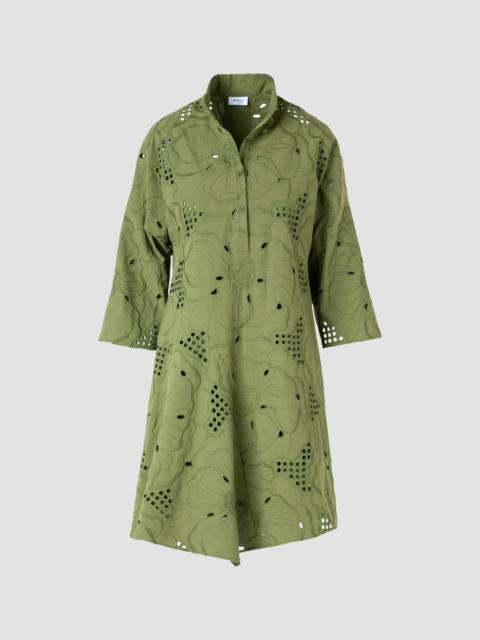 AKRIS Women's Eyelet Embroidered Cotton Handkerchief Mini Dress - Green Tea