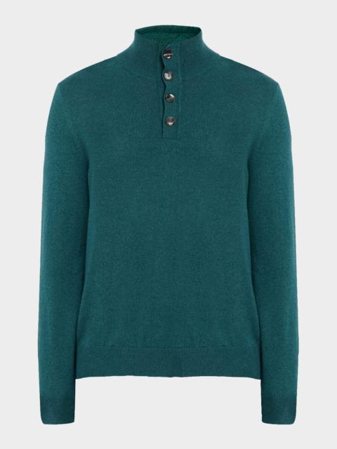 Brioni Men's Cashmere Knit Mock Neck Half-Placket Sweater