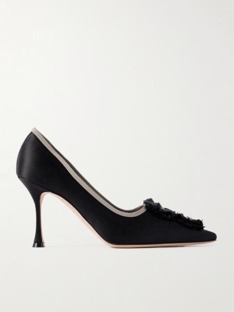 Manolo Blahnik Montmedy 95 Grosgrain-trimmed Appliquéd Satin Pumps