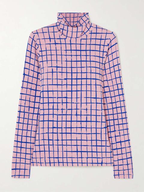 Checked stretch-jersey turtleneck top