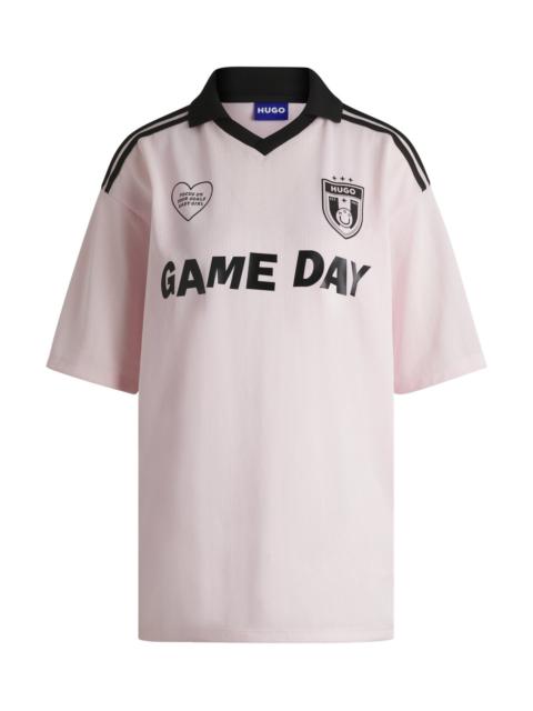 HUGO FOOTBALL-INSPIRED MESH T-SHIRT WITH HAPPY HUGO LOGO