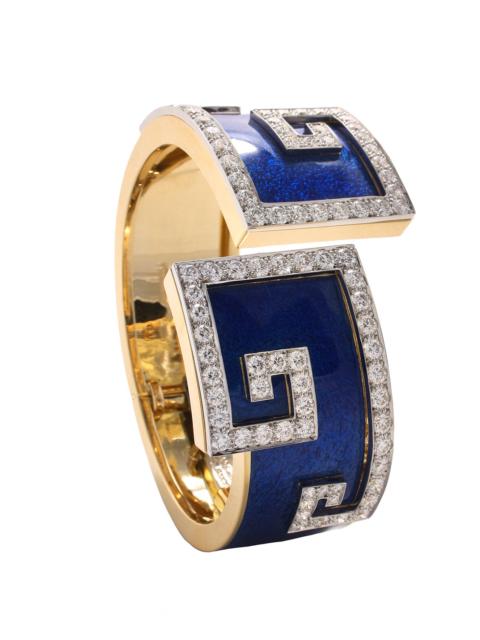 DAVID WEBB Diamond Royal Blue Scroll Cuff Bracelet