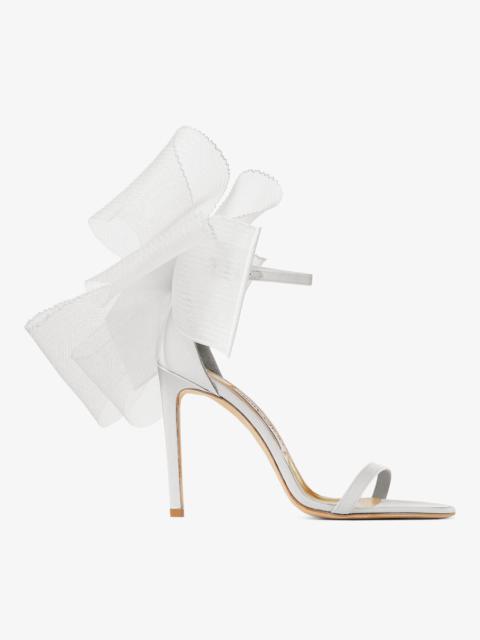 Aveline 100
Latte Sandals with Asymmetric Grosgrain Mesh Fascinator Bows