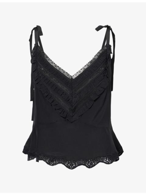 PAIGE Caroline Lace-Trim Silk Top