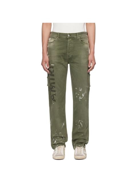 AMIRI Khaki Army Logo Painted Slim Workman Jeans