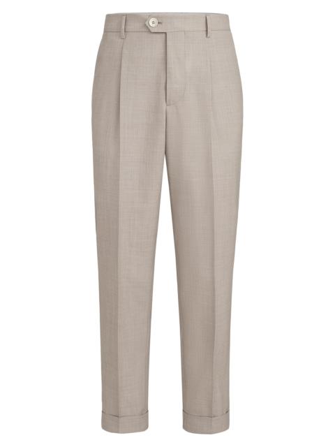 Brunello Cucinelli Men's Virgin Wool Fresco Trousers with Pleats - Brown