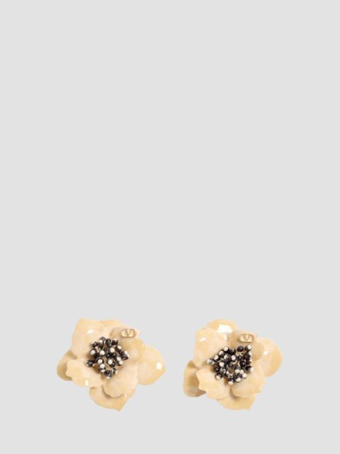 Valentino Women's Fleur Lumineuse Earring in Metal, Enamel and Fabric - Gold