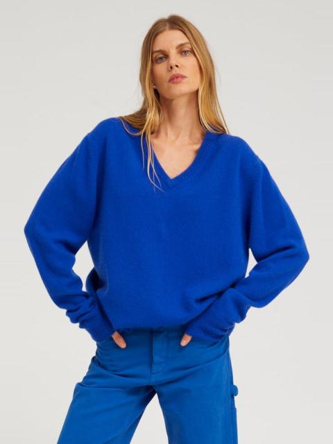 SPRWMN FRENCH BLUE CASHMERE V-NECK BOYFRIEND SWEATER