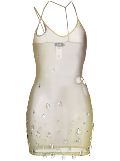 GCDS Sita crystal-drop sheer minidress