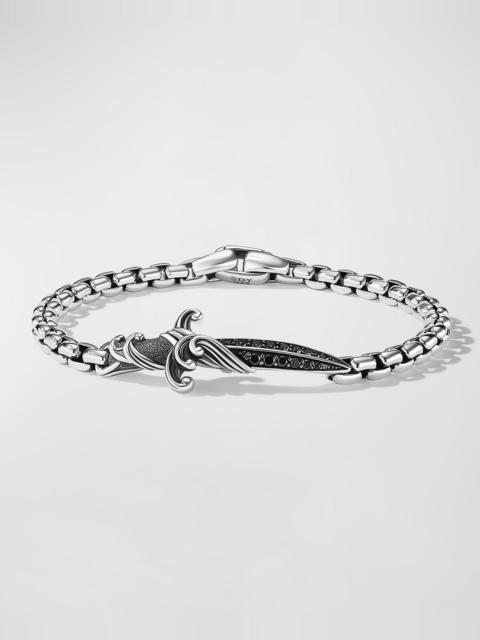 DAVID YURMAN Men's Waves Dagger Bracelet in Silver with Black Diamonds, 5mm, 5.5"L