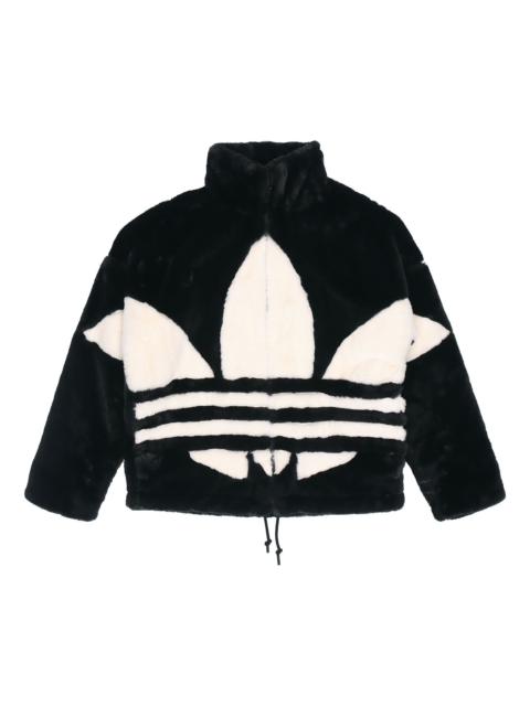 Men's adidas originals Contrasting Colors Large Logo Loose Stand Collar Sports Jacket Black HC0323