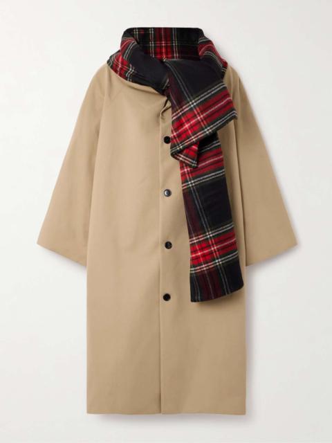 MARIE ADAM-LEENAERDT Oversized checked scarf-detailed cotton-gabardine coat Beige
