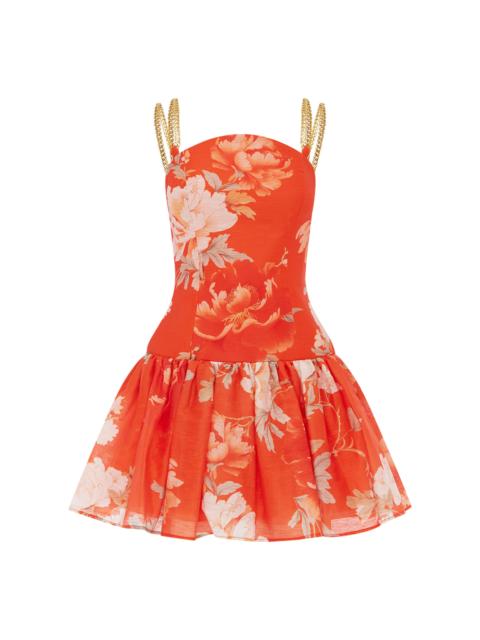 LEO LIN Lorena Ruffled Linen-Blend Mini Dress floral