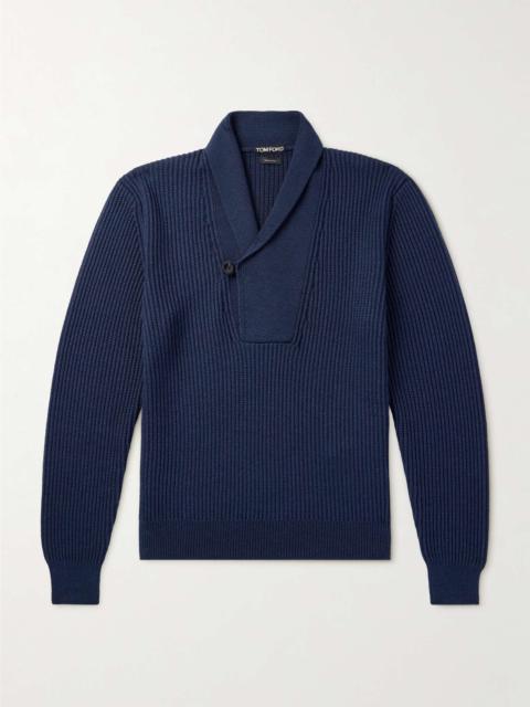 TOM FORD Slim-Fit Shawl-Collar Ribbed Merino Wool-Blend Half-Placket Sweater