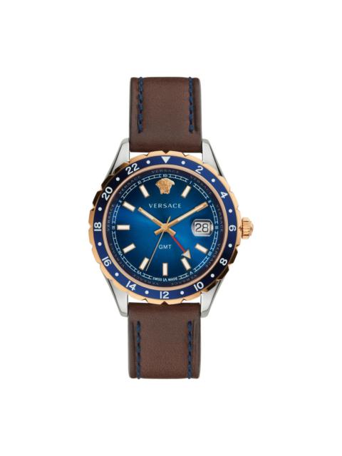 VERSACE GMT HERRENUHR BROWN LEATHER GOLD SILVER