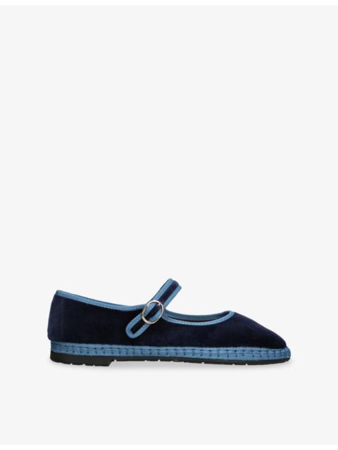 FLABELUS Montague Cotton-Velvet Mary Jane Flats