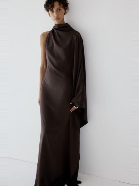 De La Vali ODALUNA MAXI DRESS IN UMBER BROWN SATIN
