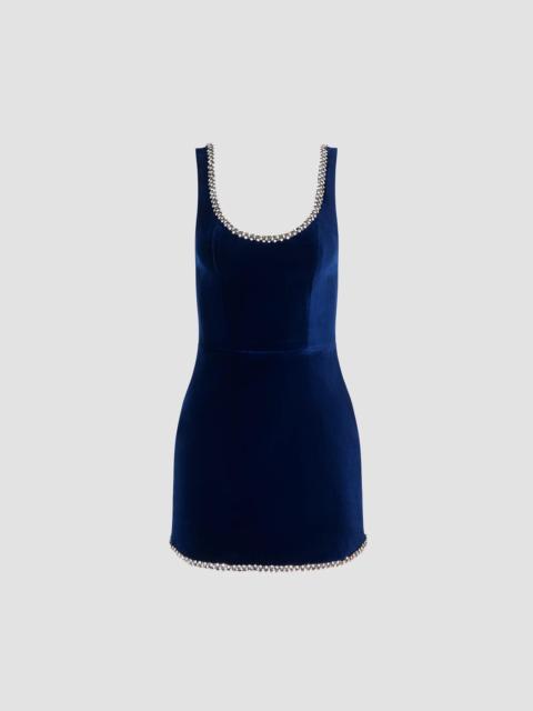 Alice + Olivia Women's Charlotte Rhinestone-Trim Velvet A-Line Mini Dress - Midnight Blue