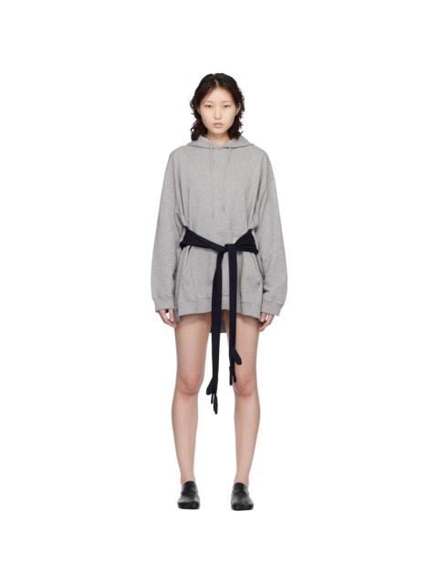 MM6 Maison Margiela Gray Hooded Glove Sweatshirt Minidress
