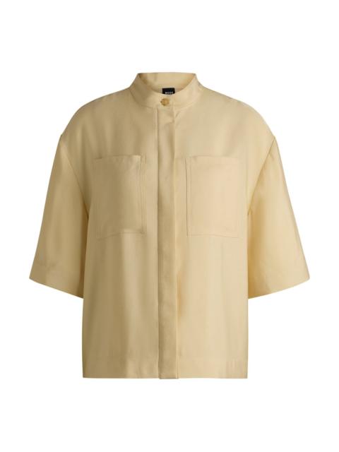 BOSS RELAXED-FIT BLOUSE IN SOFT TWILL WITH STAND COLLAR