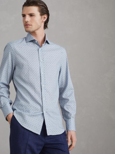 Geometric print slim fit shirt with spread collar