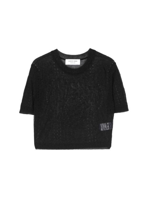 Marine Serre pointelle-knit cropped blouse