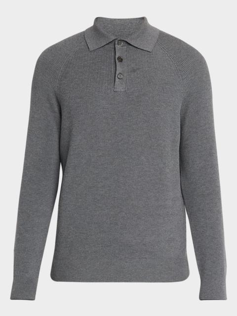 Brunello Cucinelli Men's Cotton English Rib Knit Polo Sweater