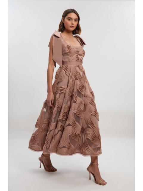 KAREN MILLEN Textured Ruffle Woven Midi Prom Dress