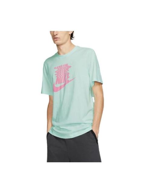 Men's Nike Sportswear Large Logo Pattern Printing Round Neck Sports Short Sleeve Green T-Shirt BQ126