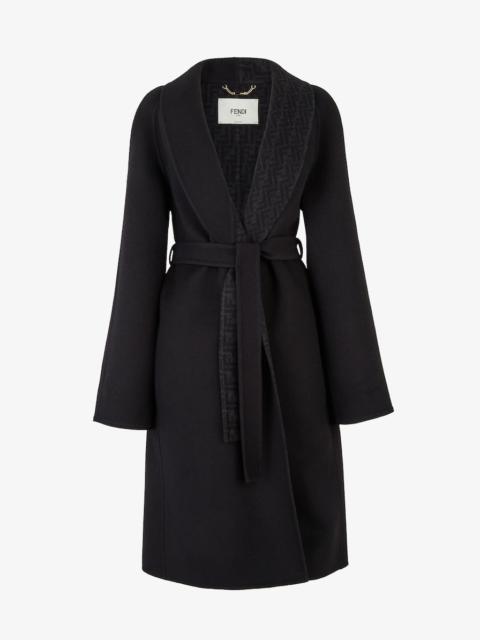 FENDI monogram-print belted virgin-wool coat