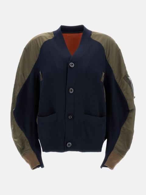 sacai KNIT AND NYLON CARDIGAN