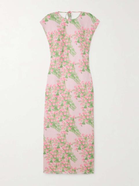 Anne open-back floral-print linen midi dress
