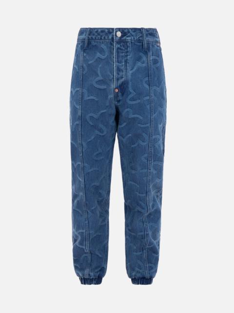 EVISU SEAGULL JACQUARD DENIM JOGGER PANTS