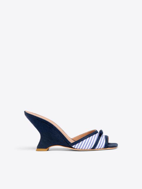 MALONE SOULIERS Isla 85 Navy Striped Cotton Wedge Sandals