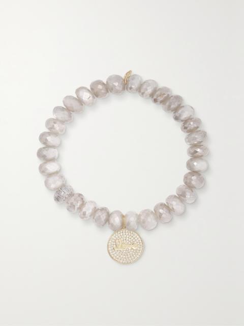SYDNEY EVAN Love Script 14-karat Gold, Moonstone And Diamond Bracelet