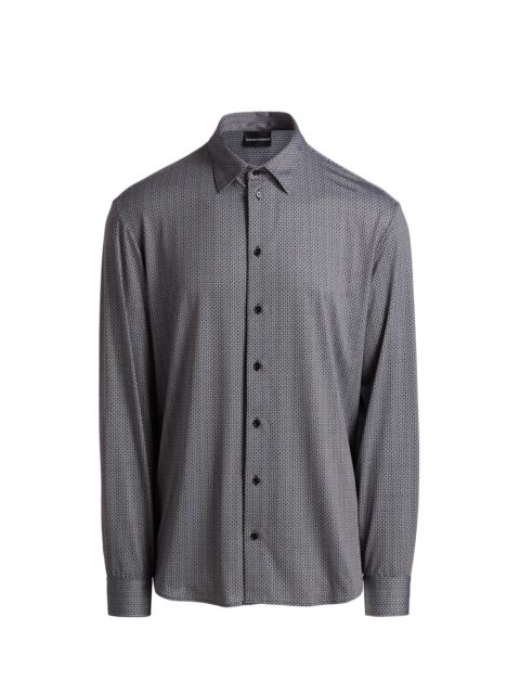 EMPORIO ARMANI Men's Micro-Diamond Print Sport Shirt - Black
